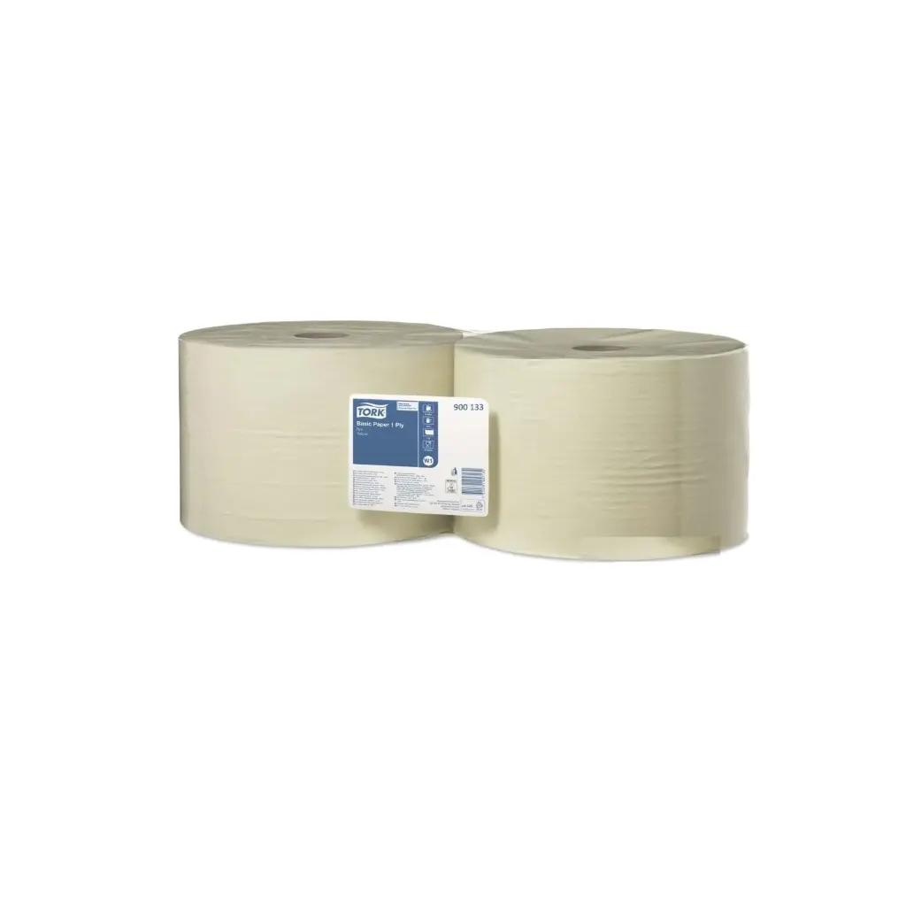 [50829] Aftørringsrulle, Industri, Tork W1, 1-lag, Ø37cm, B23,5cm x L1150m, Genbrug, Natur, 900133, (2 stk.)