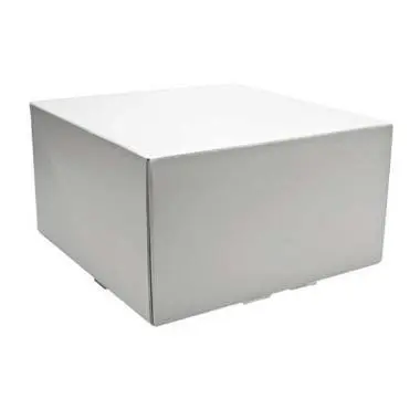 Kageæske med hængslet låg, høj, 22×22×12cm, hvid pap, åben front, (100 stk.)