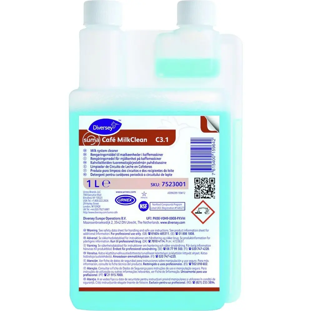 [51072] Maskinrens, Diversey Suma Café MilkClean C3.1, 1 l, til kaffemaskine, med farve, uden parfume, (6 stk.)