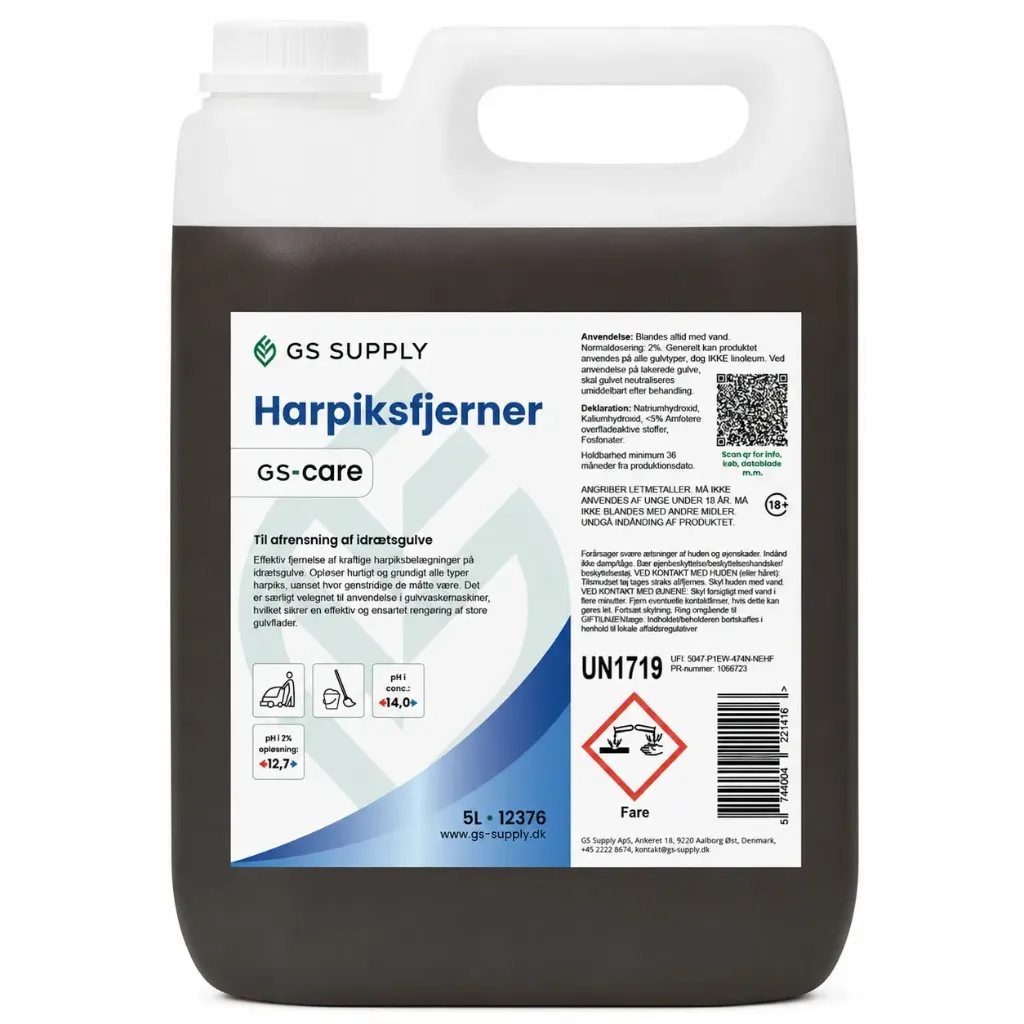 [12376] Harpiksfjerner, GS-Care, til afrensning af idrætsgulve, koncentrat, 5L, (1 stk)