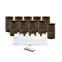 IBIZA sort/guld metal stager & LED lys m/ hvidt+farvet lys, Securit (sæt á 12 stk.)