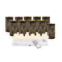 SANTORINI sort/guld metal stager & LED lys m/ hvidt lys, Securit (sæt á 12 stk.)