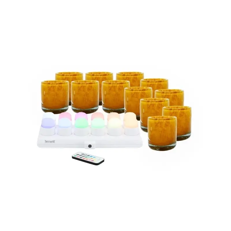 AYLA glasstager og LED fyfadslys, orange/farvet lys, Securit, (sæt á 12 stk.)