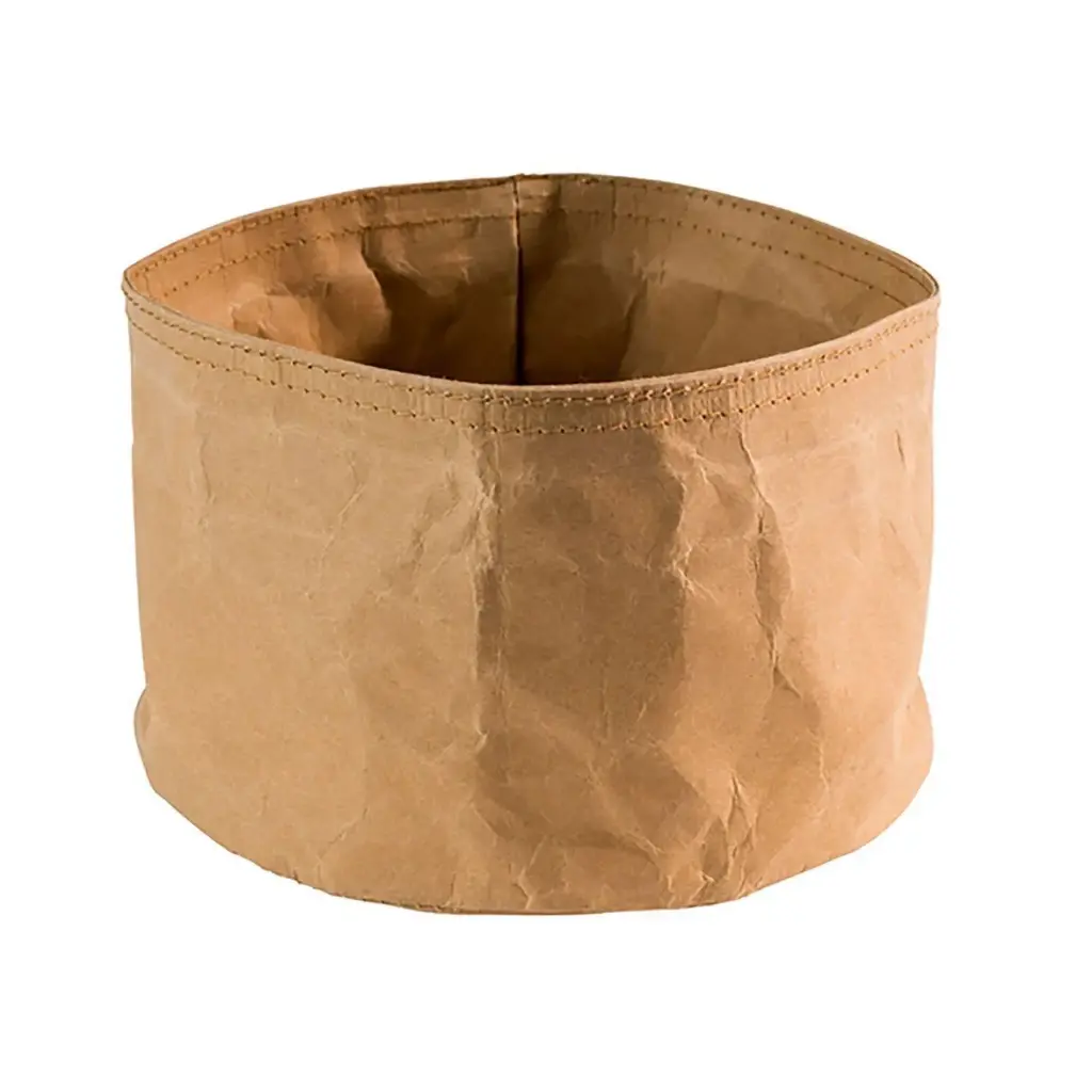 [51485] Brødkurv, Ø17x11cm, kraftig, foldbar, papirspose, læderlook, brun, (1 stk.)