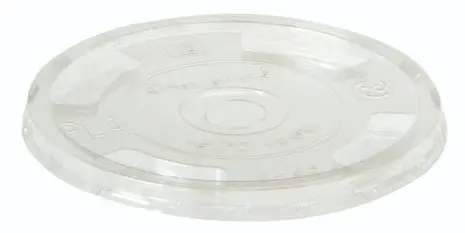 Låg PLA, Ø96mm, fladt m hul, glasklar m antidug, Tilhørende: 46466 og 46467 (1.200 stk.)
