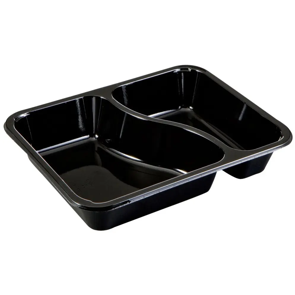 Bakke, C2227-2F, 22,7x17,8x4,3cm, 1115 ml, sort, CPET, 2-rums, 430/685 ml, standard serie, med S-deling, hovedret, (360 stk.)