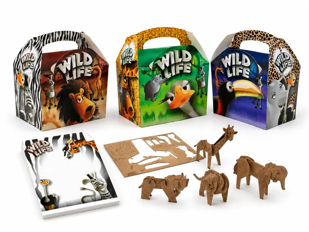 Menuboks, 152/143x100/94x102mm, "Wild Life Kit", assorteret, med legetøj, (100 stk.)