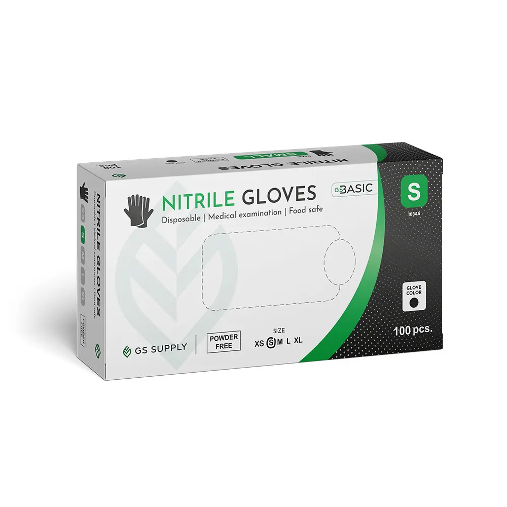 [10345] Nitrilhandsker, Sort, Small, GS-Basic, Classic, Pudderfri, CAT III, (100 stk.)