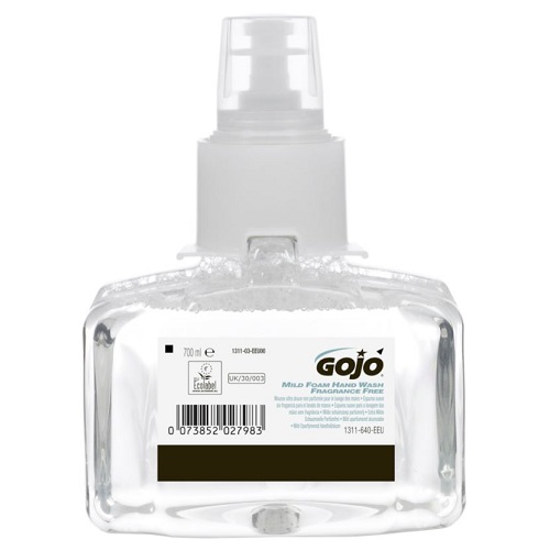 Skumsæbe, Gojo, 700 ml, refill til LTX-7, uden farve og parfume,0,9 ml pr. dosering, (3 stk.)
