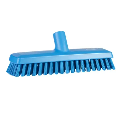 [10513] Gulvskrubbe, stiv, 27cm, m/vandgennemløb, blå, Medium børstehår, tilhørende 10514, Vikan 70433, (1 stk.)