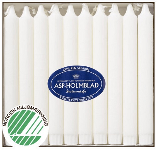 Kronelys, 20cm, Ø2,3cm, hvid, 7 timer, stearin, Asp-holmblad, (30 stk.)