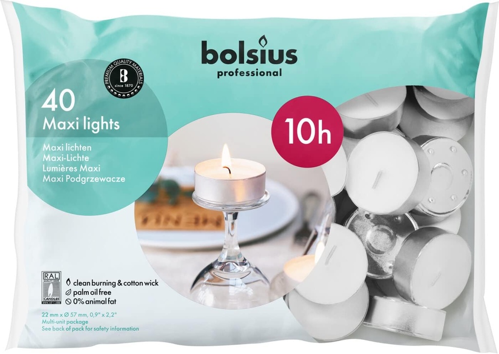 [10500] Fyrfadslys, 10 timer, Bolsius, Ø6cm, hvid, paraffin, (240 stk.)
