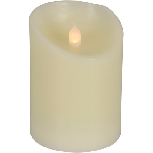 LED bloklys, S, 10cm, Ø7,5cm, hvid, plast, med pulserende flamme, (1 stk.)