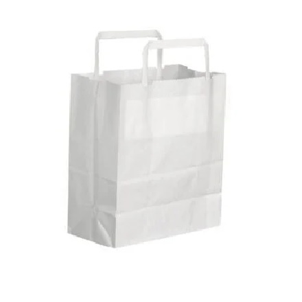 [10450] Hvid papirspose med hank, 12 L, 25x20x26cm, 80 gsm, (200 stk.)