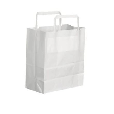 [10450] Hvid papirspose med hank, 12 L, 25x20x26cm, 80 gsm, (200 stk.)