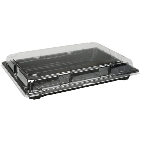 [13664] Sushibakke og låg, 11, 26x18,7x4,5cm, sort, PET, med gennemsigtigt låg, rektangulær, (200 stk.)