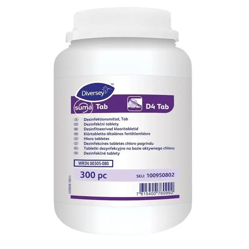 [13792] Klortablet, Diversey Suma Tab D4, uden farve og parfume, 300 tabletter, (1 stk.)