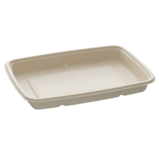 [10698] Transportbakke, 22,9x16,5x2,9cm, 600 ml, brun, komposterbar, bagasse, excl låg se varenr. 10205, (300 stk.)