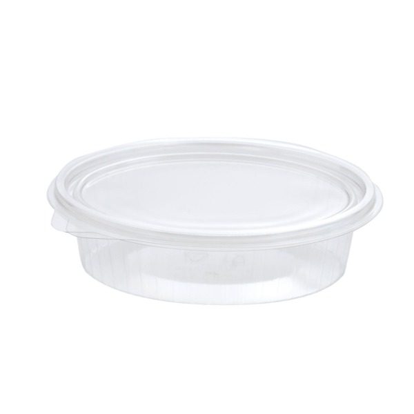 Salatbakke, 150 ml, 15x11,2x3,1cm, oval, Clearshow, hængslet låg, RPET, Klar, (800 stk.)