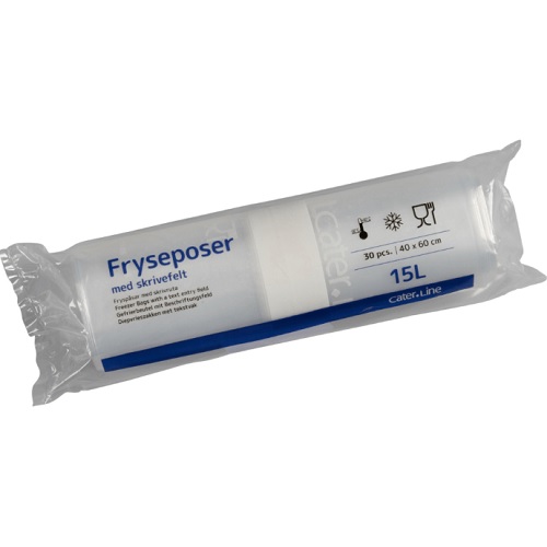 [10686] Frysepose med skrivefelt, 15 l, klar, LDPE/virgin, 40x60cm, 25 ruller á 30 stk, (750 stk.)