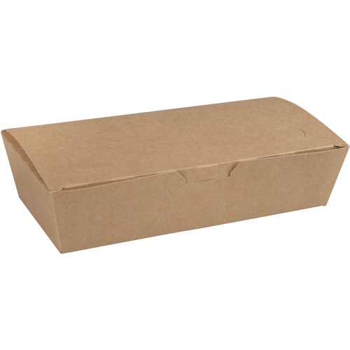 Take away boks, M, 1000 ml, 20x10x5 cm, brun, pap, med låg, med vinger, udstandsning i bunden, 100 stk. (Delt op i 100 stk.)