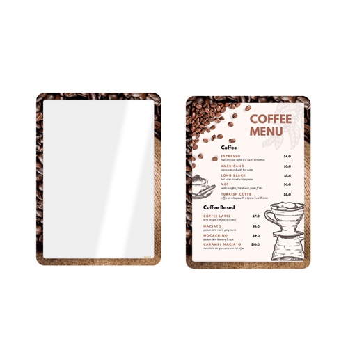 [15116] Inforamme, sticky-selvklæbende med magnetisk lukning, Securit, dobbeltsiddet A4, PP, kaffebønne Design, (1 stk.)