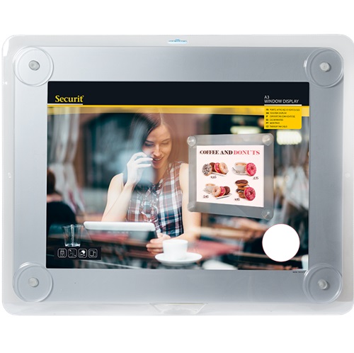 Inforamme med sugekopper, Securit, A3 dobbeltsidet, 35,6x27,1x0,3 cm, PP, grå, (1 stk.)