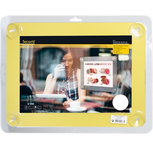 Inforamme med sugekopper, Securit, A3 dobbeltsidet, 35,6x27,1x0,3 cm, PP, gul, (1 stk.)