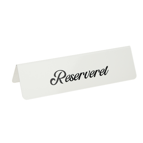"Reserveret", bordskilte, 15x4 cm, aluminium, hvid med sort skrift, (5 stk.)