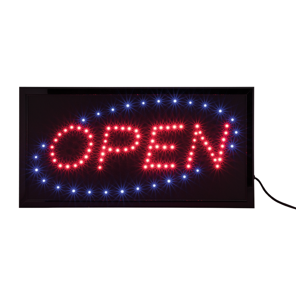 LED-open skilt, tofarvet lys, Securit, 24x48x2 cm, inkl. Strømkabel, metal, sort, (1 stk.)