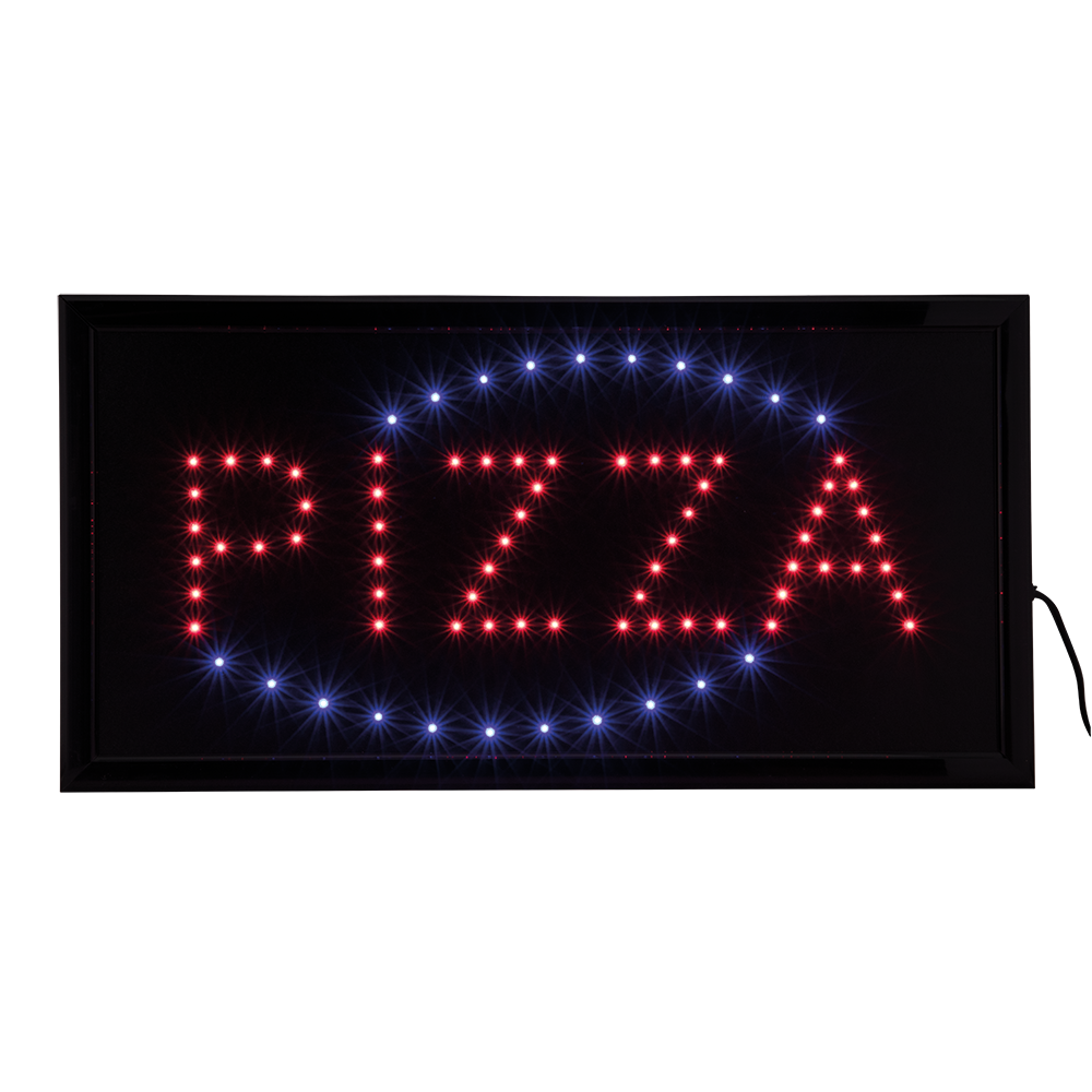 [15217] LED-pizza skilt, tofarvet lys, Securit, 24x48x2 cm, inkl. Strømkabel, metal, sort, (1 stk.)