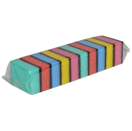 [10572] Skuresvamp, 9x6x3cm, flerfarvet, nylon/polyester/polyether, grov skureeffekt, (10 stk.)