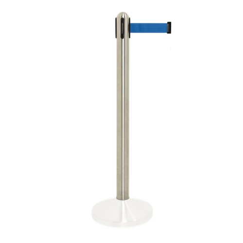 [15223] Afspærringsstolpe / kø-guide (uden fod), Securit, 96xØ7 cm, børstet stål/blåt udtræksbånd, (1 stk.) (Blå)