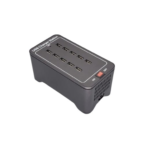 [15228] Multicharger med 10 USB-porte, Securit, 16x8,4x7,7 cm, 5V-25A/125W, plast, sort, (1 stk.)