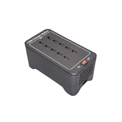 [15228] Multicharger med 10 USB-porte, Securit, 16x8,4x7,7 cm, 5V-25A/125W, plast, sort, (1 stk.)