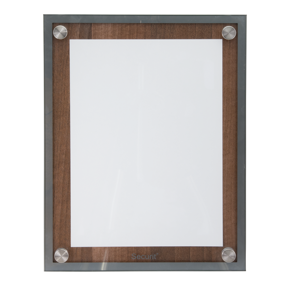LED Lys-displaykasse, Securit, 1xA4, "Glass star" informationsdisplay valnød