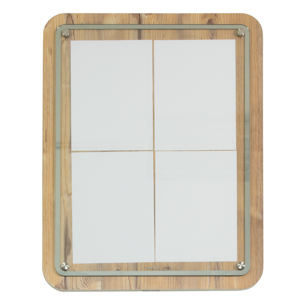 [15292] LED Lys-displaykasse, Securit, "Glass star", inkl. strømkabel, 4xA4, 74,4x57x3 cm, træ/glas, egetræsfarvet, (1 stk.)