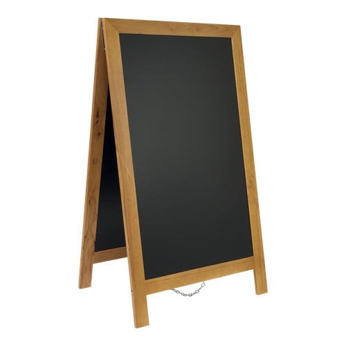 [15295] A-skilt / gadeskilt til kridtmarkere, Securit, DELUXE, stort:139x71,5 cm, gummitræ, teakfarvet, (1 stk.)