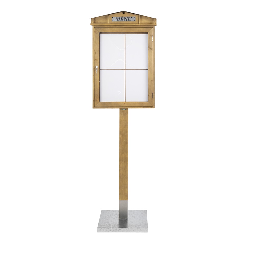[15303] LED Lys-displaykasse med stander, Securit, Rustic, 184,3x52,3x40,1 cm, træ/glas/zink, natur, (1 stk.)