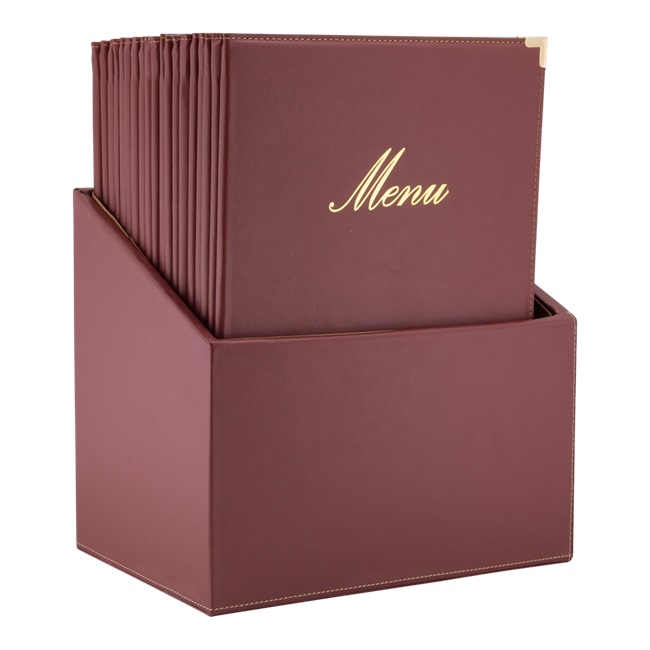 Menuomslag i boks, Securit, CLASSIC, A4, vinrød, (20 stk.)