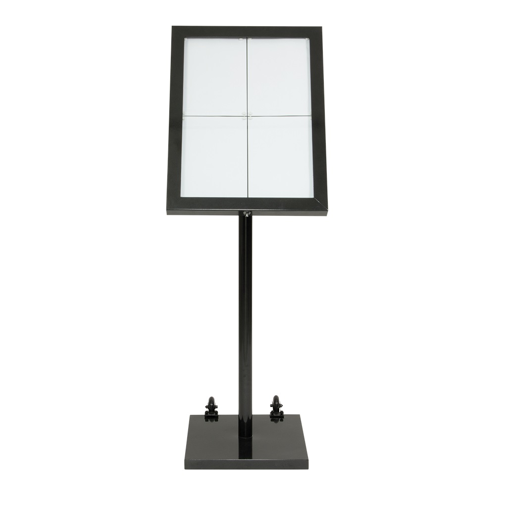 LED Lys-display med stander, Securit, "Black Star", inkl. strømkabel, 4xA4, 138x50x40 cm, lakeret stål, sort, (1 stk.) 