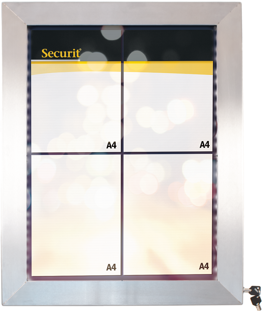 LED Lys-displaykasse, Securit, inkl. strømkabel, 4xA4, 69,5x52,6x6,5 cm, rustfrit stål, (1 stk.)