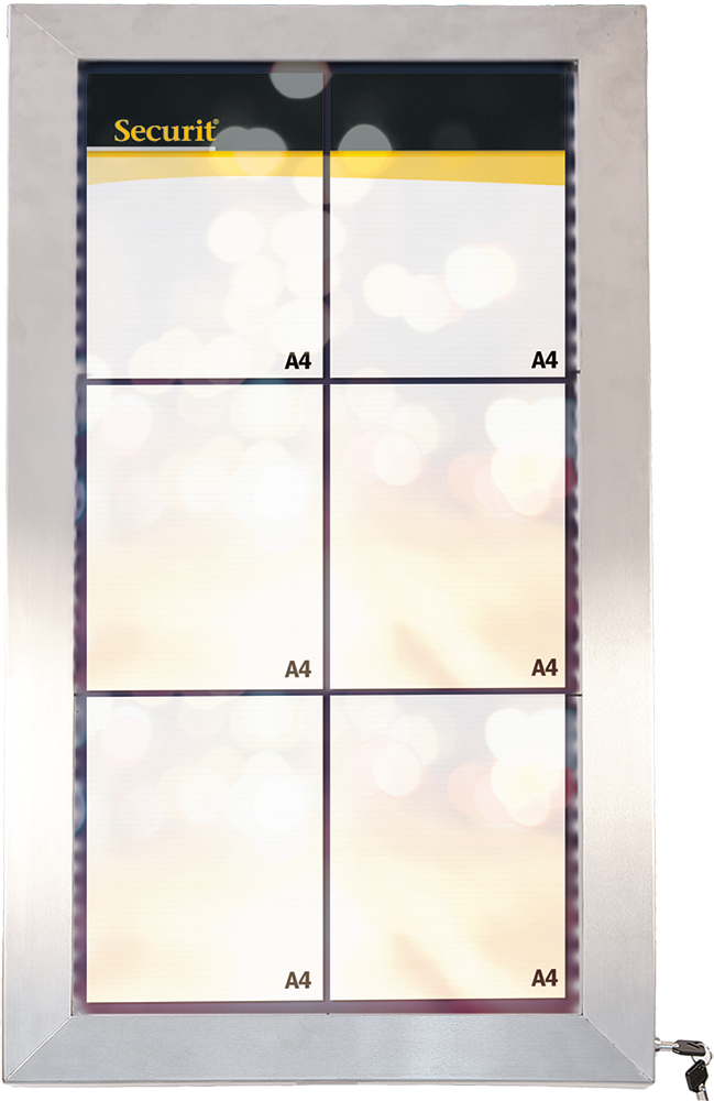 [15322] LED Lys-displaykasse, Securit, inkl. strømstik, 6xA4, 78x80x5 cm, rustfrit stål, (1 stk.)