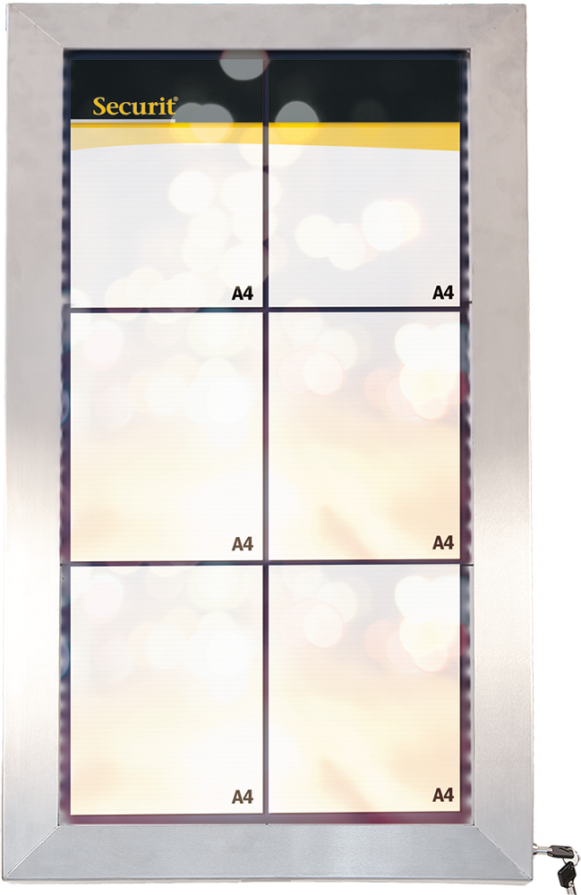 [15322] LED Lys-displaykasse, Securit, inkl. strømstik, 6xA4, 78x80x5 cm, rustfrit stål, (1 stk.)