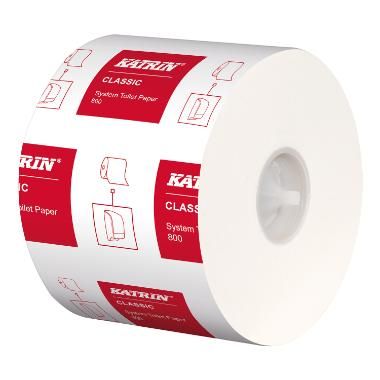 Toiletrulle, 2-lags, 100 m, Classic System, 800 ark pr. rulle, hvid, Katrin 156007 (36 stk.)