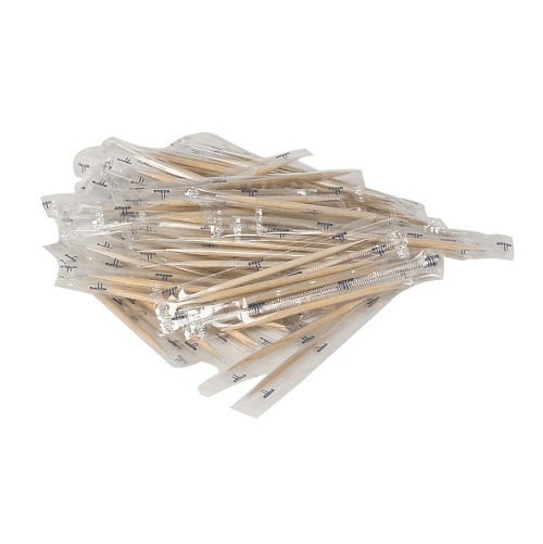 [10524] Tandstikker, 6,5cm, natur, runde, med spids i begge ender, enkeltpakket i folie, 1000 stk, (1 pakke.)