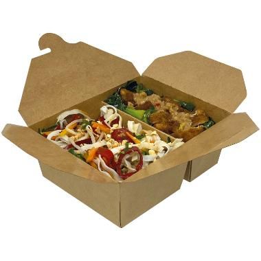 Take away æske, 2-rums, 1050ml, 380/670ml, 17/15x13,5/12x6,5cm, pap/PE, Brun, (200 stk.)