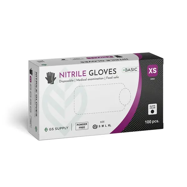 [10963] Nitrilhandsker, Sort, XS, GS-Basic, Classic, Pudderfri, CAT III, (100 stk.)