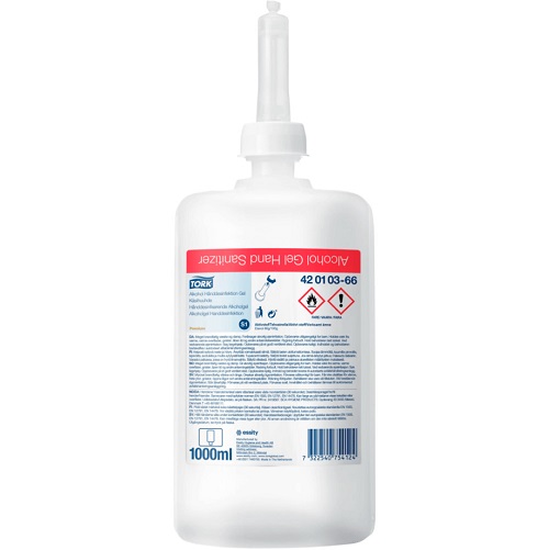 [10858] Hånddesinfektionsgel, 1000ml, 0,8 Ethanol, 1 ml Pr. Dosering, S1, Tork 420106, (1 Stk.)