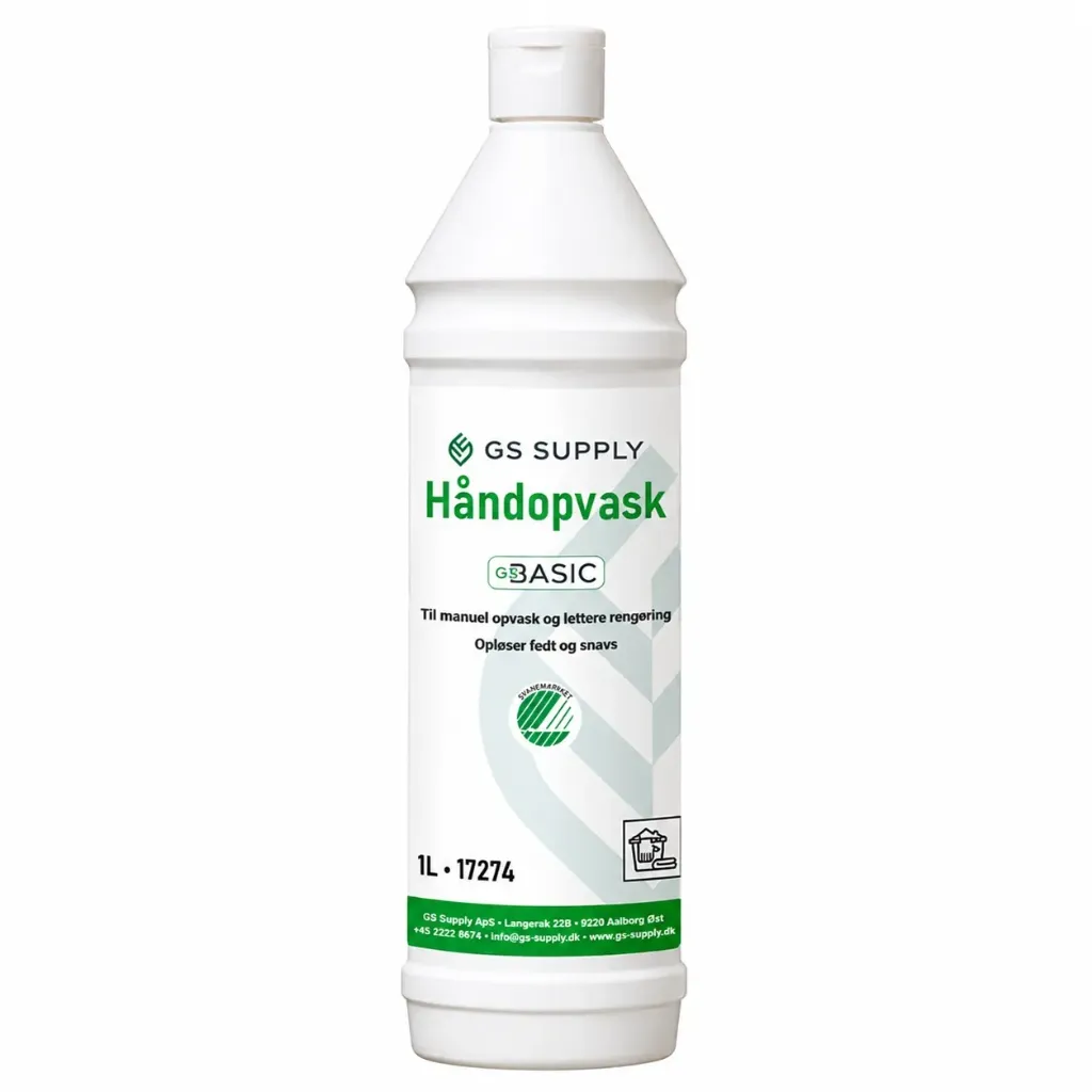 [17274] Håndopvask, GS-Basic, Svanemærket, uden farve og parfume, 1-Liter (1 stk.)